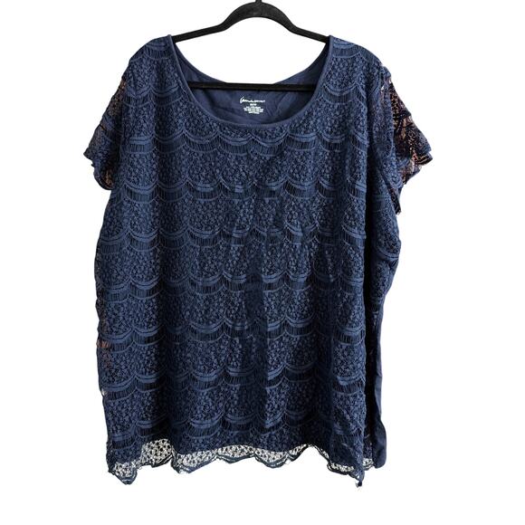 Lane Bryant Women's Plus Size Navy Blue Lace Front Top Size 26/28 4X - Picture 1 of 4